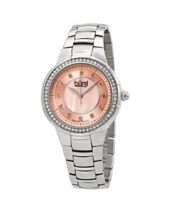 Women's Diamond Stainless Steel Pink Mother of Pearl Dial SS