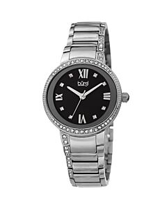 Women's Stainless Steel set with Crystals Black Dial Watch