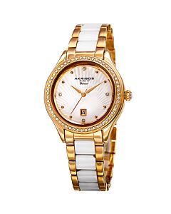 Women's Yellow Gold-Tone Alloy and White Ceramic Mother of Pearl Dial