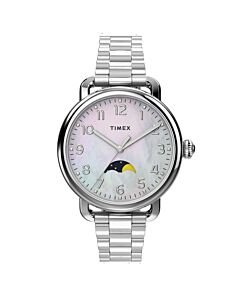 Women's Standard Moonphas Stainless Steel Mother of Pearl Dial Watch
