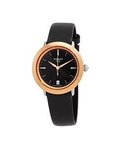 Women's T-Gold Leather Black Dial Watch