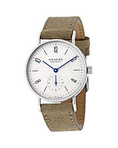 Women's Tangente Velour Leather Galvanized White Silver-Plated Dial