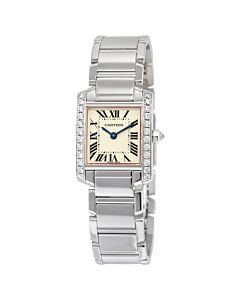 Women's Tank Francaise 18kt White Gold Silver Grained Dial Watch