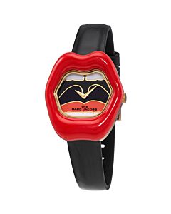 Unisex The Lip Leather Black Dial Watch