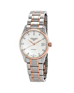 Women's The Longines Master Collection Stainless Steel and 18kt Rose Gold White Mother of Pearl Dial Watch