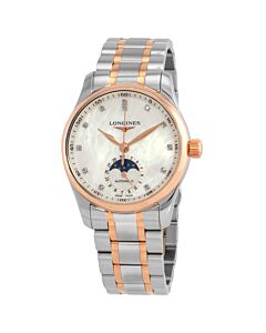 Women's The Longines Master Collection Stainless Steel and 18kt Rose Gold White Mother of Pearl Dial Watch