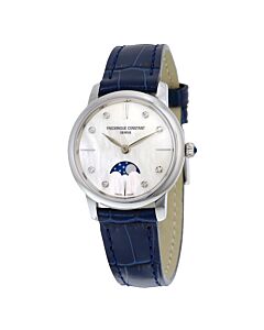 Women's Ultra Slim Shiny Blue Calfskin Leather Mother of Pearl Dial