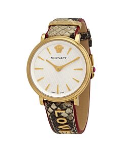Womens-V-Circle-Tribute-Leather-Silver-Dial-Watch