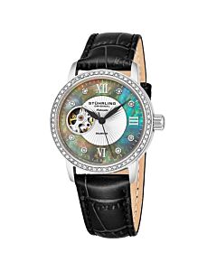 Women's Vogue Leather Black Oyster (Open Heart) Dial Watch