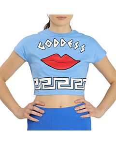 Yazbukey Ladies T-Shirt Light Blue Goddess Croptop Cotton